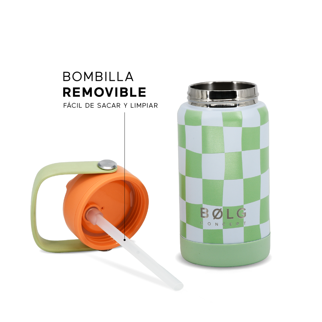 Botella Insulada Kids 355 ml - Square Green/Orange